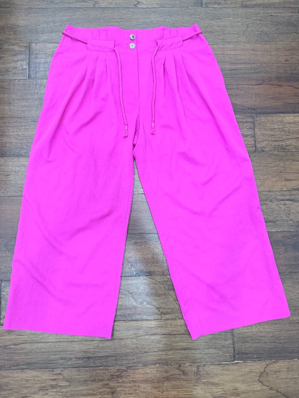 DKNY Fuchsia Wide Leg Pants Size 14 High Rise Pleated Drawstring Resort